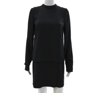 Proenza Schouler Women Black Silk Shift Dress Long Sleeve Mock Neck Size 2